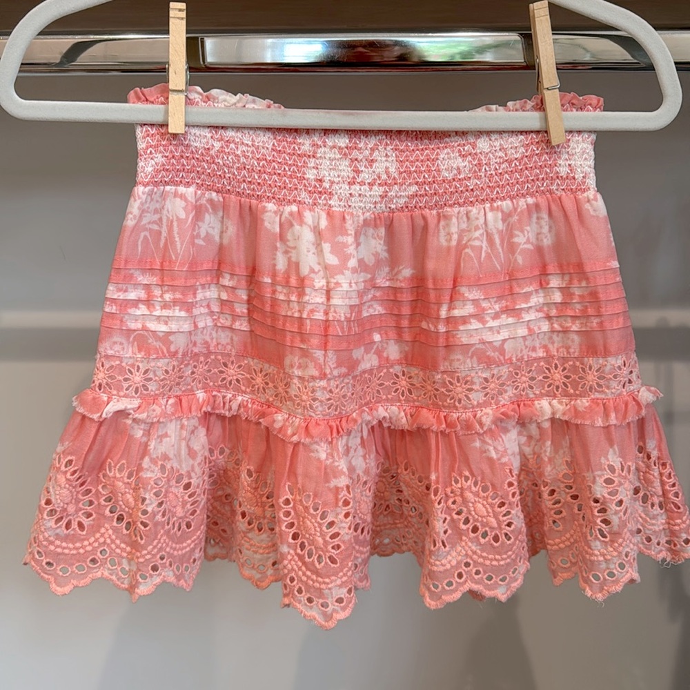 LoveShackFancy Pink Floral Eyelet Mini Skirt